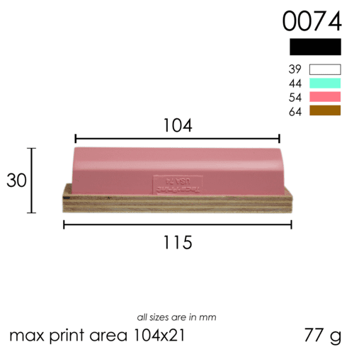 This long rectangular shaped pad has a roof top print surface for printing elongated images or fonts. Examples of application are angled rulers, wrenches/tools, angled panels, and automotive parts.